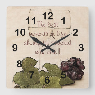 Horloge Carrée verres de vin avec l'horloge de cuisine de raisins