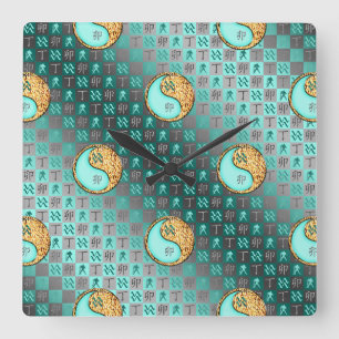 Horloge Carrée Verseau & Lapin de Feu