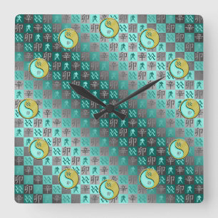 Horloge Carrée Verseau & Lapin Métal