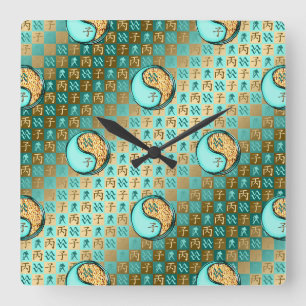 Horloge Carrée Verseau & Rat de Feu
