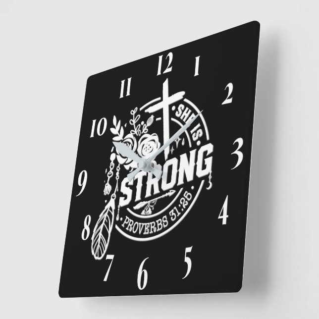 Horloge Carrée Verset biblique chrétienne inspirant (Angle)
