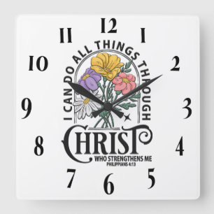 Horloge Carrée Verset biblique chrétienne inspirant