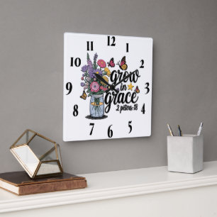 Horloge Carrée Verset biblique chrétienne inspirant /Écriture
