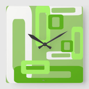 Horloge Carrée Vert/blanc stylisés de rectangles