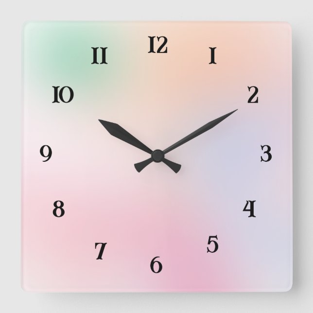 Horloge Carrée Vert bleu rose pastel doux (Recto)