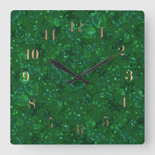 Horloge Carrée Vert, confetti, parties scintillant