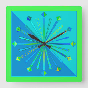 Horloge Carrée Vert géométrique moderne de rayon de soleil, de
