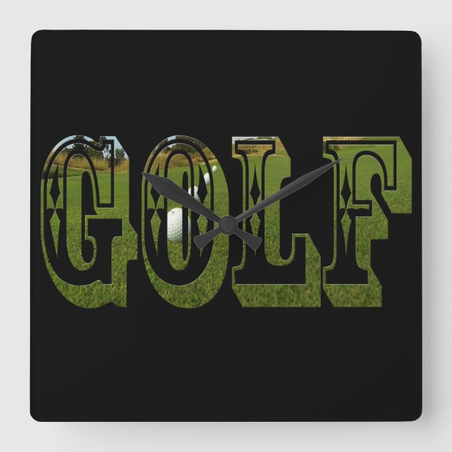 Horloge Carrée Verte Dimensionnante Parole De Golf Avec Boules, (Recto)