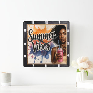 Horloge Carrée Vibes d'été Boisson Cool