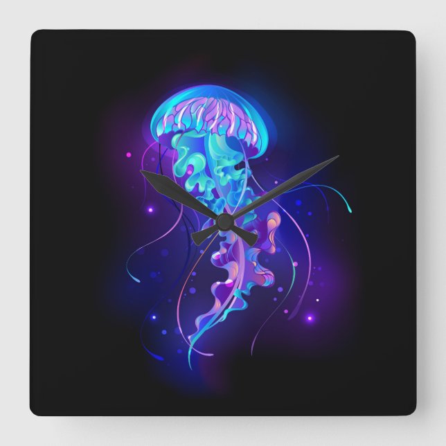 Horloge Carrée Vibrant Color Glowing Jellyfish (Recto)