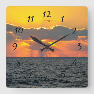 Horloge Carrée Vibrant orange sky