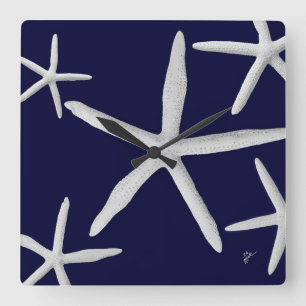 Horloge Carrée Vie marine côtière de poisson étoilé Marine Bl