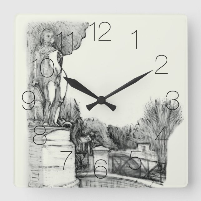 Horloge Carrée Vieille fontaine dans le parc avec garçon sculpteu (Recto)