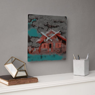 Horloge Carrée Vieille maison en argile avec mouvement percé, sou
