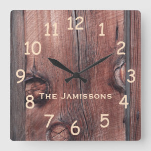 Horloge Carrée Vieille voie de garage rouge rustique de grange,