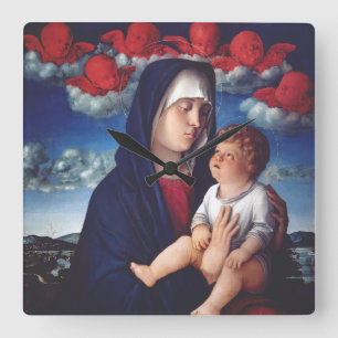 Horloge Carrée Vierge Marie et Enfant Art Religieux Classique