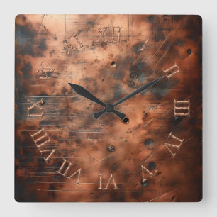 Horloge Carrée vieux cuivre sale