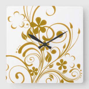 Horloge Carrée Vieux tourbillon Floral Or