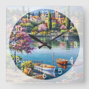 Horloge Carrée Village Lake Art de l'après-midi