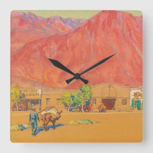 Horloge Carrée Ville et falaises par Maynard Dixon