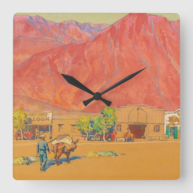 Horloge Carrée Ville et falaises par Maynard Dixon (Recto)