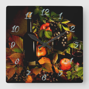 Horloge Carrée Vin et raisins