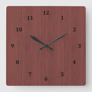 Horloge Carrée Vin rouge Bamboo Bois Grain Look