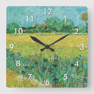 Horloge Carrée Vincent van Gogh - Champ aux iris près d'Arles