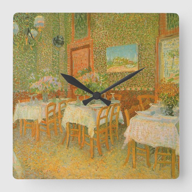 Horloge Carrée Vincent van Gogh - Intérieur d'un restaurant (Recto)
