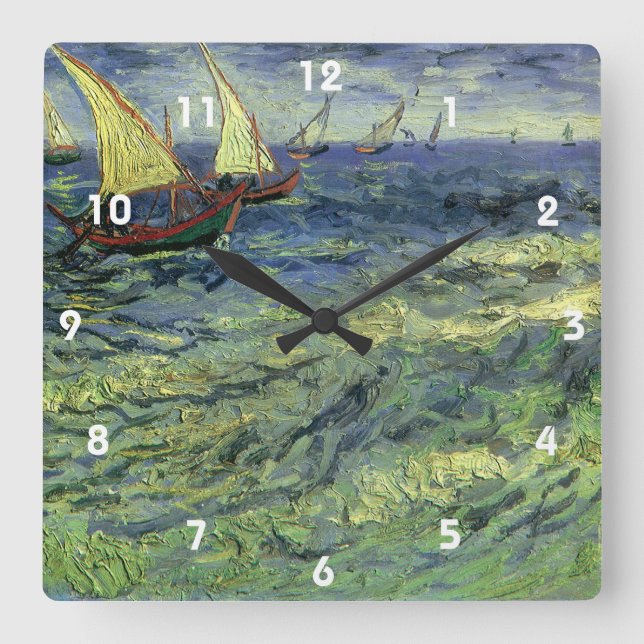Horloge Carrée Vincent van Gogh - La mer à Saintes Maries (Recto)