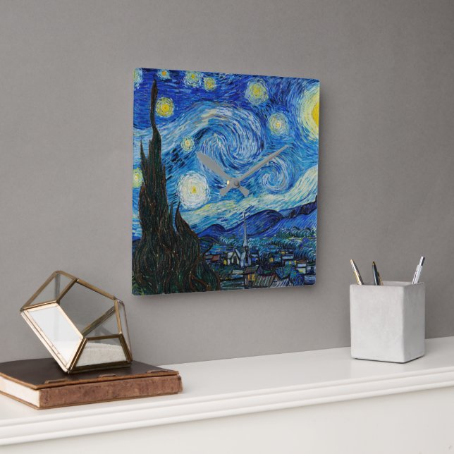 Horloge Carrée Vincent Van Gogh La Nuit étoilée (Bureau)