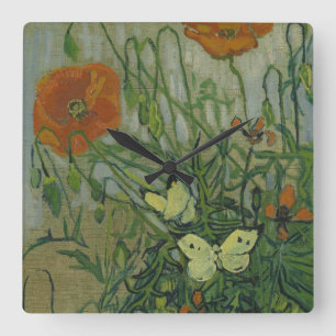 Horloge Carrée Vincent van Gogh - Papillons et Pavots