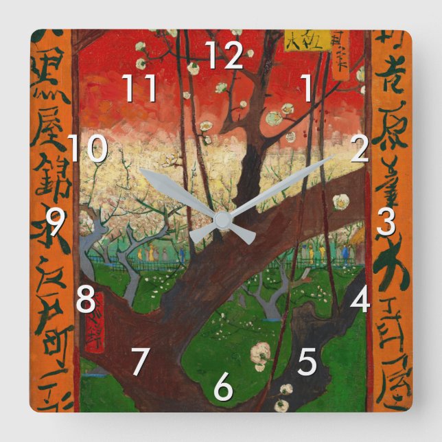 Horloge Carrée Vincent van Gogh - Prunier en fleurs (Recto)