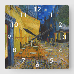 Horloge Carrée Vincent van Gogh - Terrasse de café la nuit