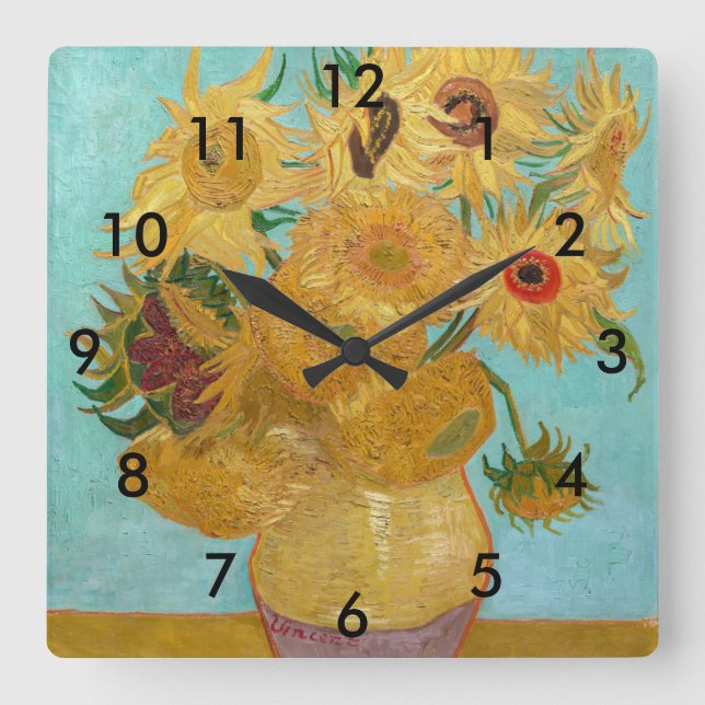 Horloge Carrée Vincent Van Gogh - Vase avec douze tournesols (Recto)
