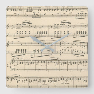 Horloge Carrée Vintage Antique Sheet Music Wall Clock