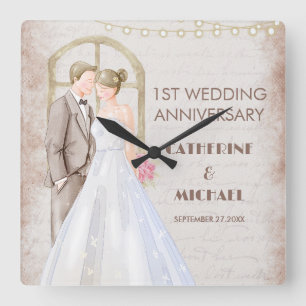 Horloge Carrée Vintage Aquarelle Rustique Lumières Romantique