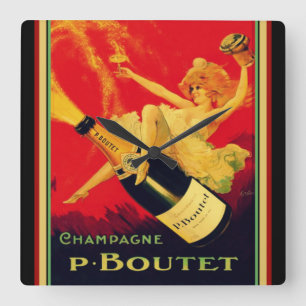 Horloge Carrée Vintage Deco " P. Boutet " Champagne Wall Clock
