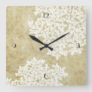 Horloge Carrée Vintage floral blanc