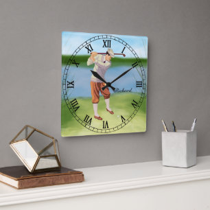 Horloge Carrée Vintage Golfer de Riverbank