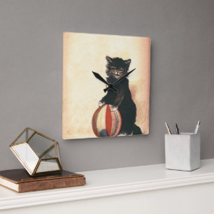 Horloge Carrée Vintage HALLOWEEN Chat noir