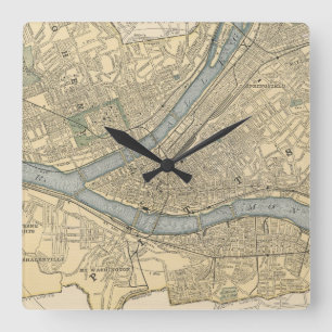 Horloge Carrée Vintage Map of Pittsburgh