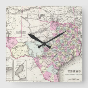 Horloge Carrée Vintage Map of Texas (1855)