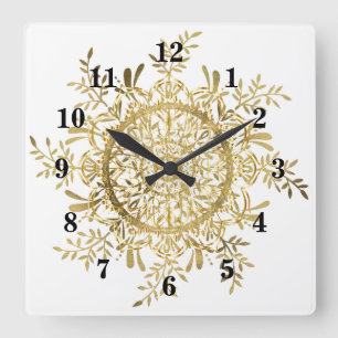 Horloge Carrée Vintage or Snowflake