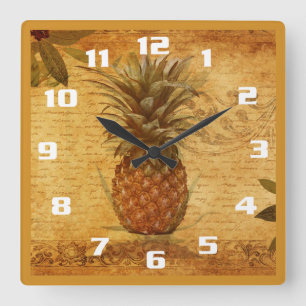Horloge Carrée Vintage Pineapple et Calligraphy Gorgeous Kitchen