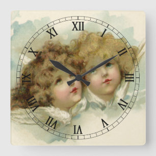 Horloge Carrée Vintage Religion, Anges victoriens dans les nuages