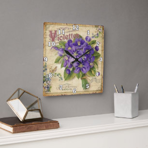 Horloge Carrée Violettes Vintages françaises