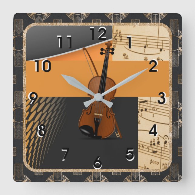 Horloge Carrée Violon dans la musique Abstraite-Thème (Recto)