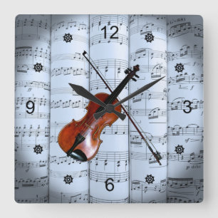 Horloge Carrée Violon ~ Partition roulée ~ Arrière - plan de tein