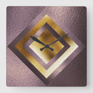 Horloge Carrée Vip Bordeaux Gold Metallic Shiny Geometric Clock